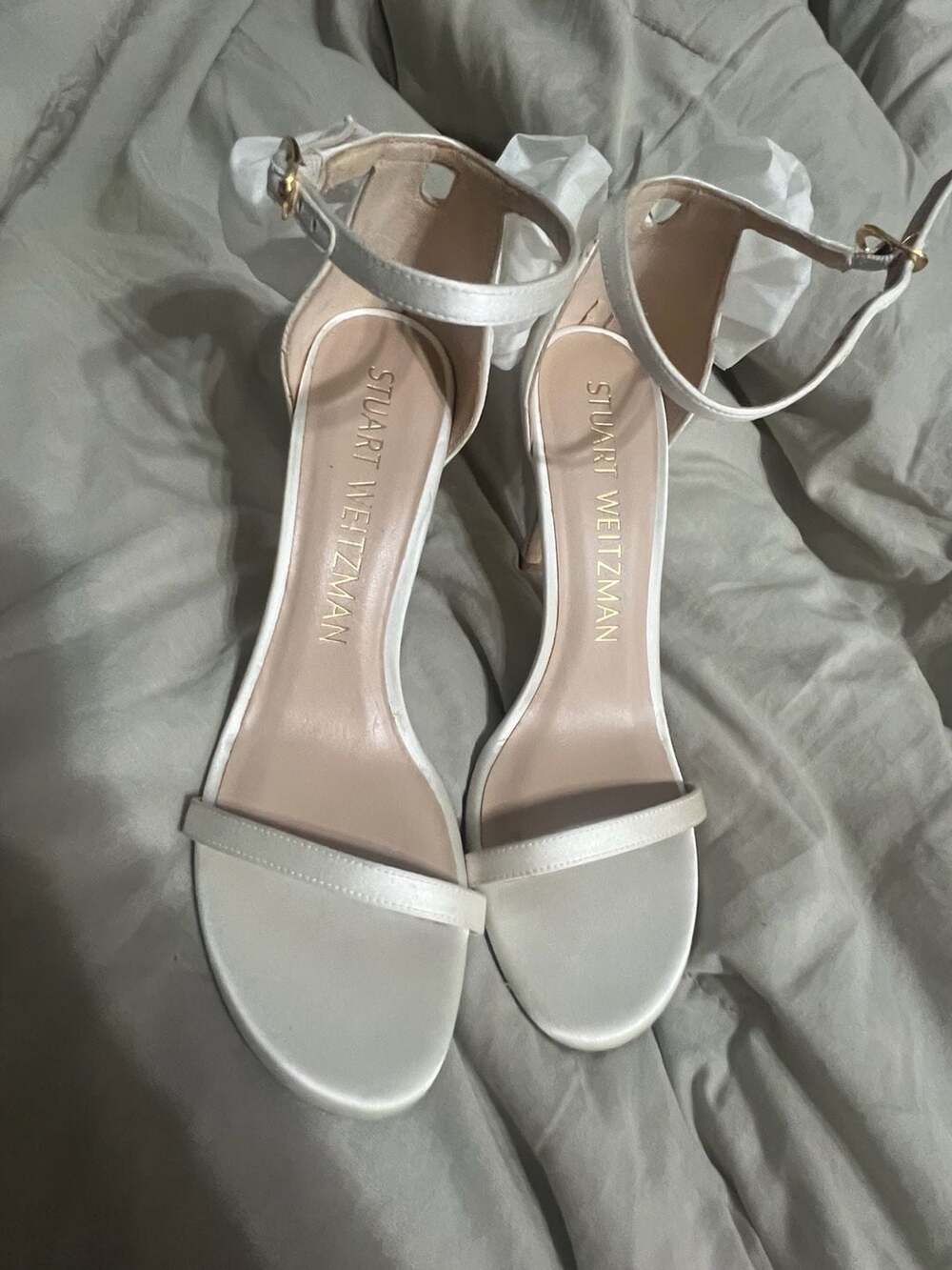 Stuart Weitzman Nudisong Mesh Bow Heel Sandal Size 8 White